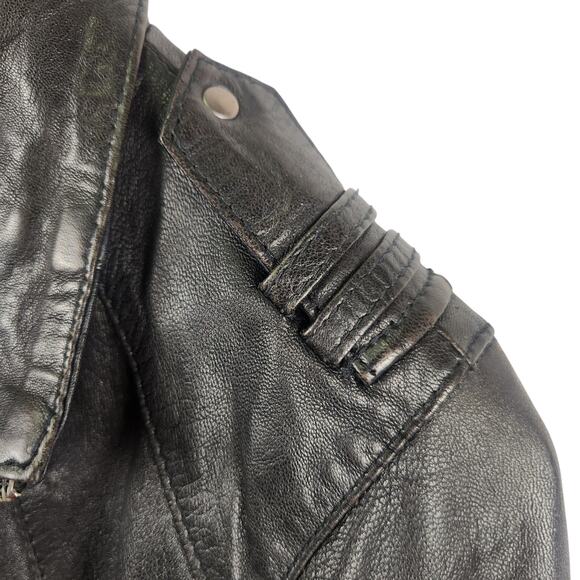 Guess Biker Bomber Moto Jacket Women’s SZ M Genuine Leather Rare Vintage Y2K - Picture 7 of 16
